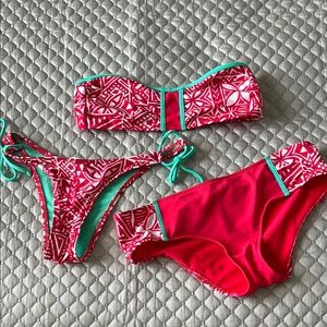 Vintage Hollister Red and Teal Bikini Set (3 pieces)